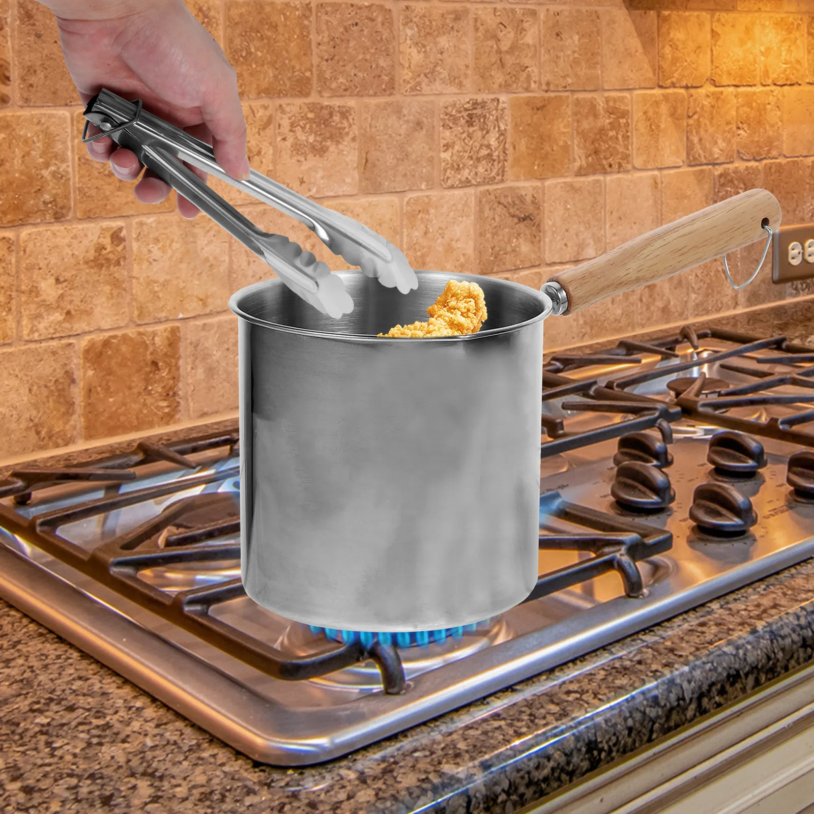 

304 Stainless Steel Fryer Set Small Deep Fat Kitchen Utensils Frying Pot Food Clip Pots