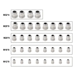 36 Pcs Adjustable Cable Glands Kit 3-21mm Lock Nut Connector Joint IP68 Waterproof M12 M16 M20 M25 M32 Nylon Plastic Connector