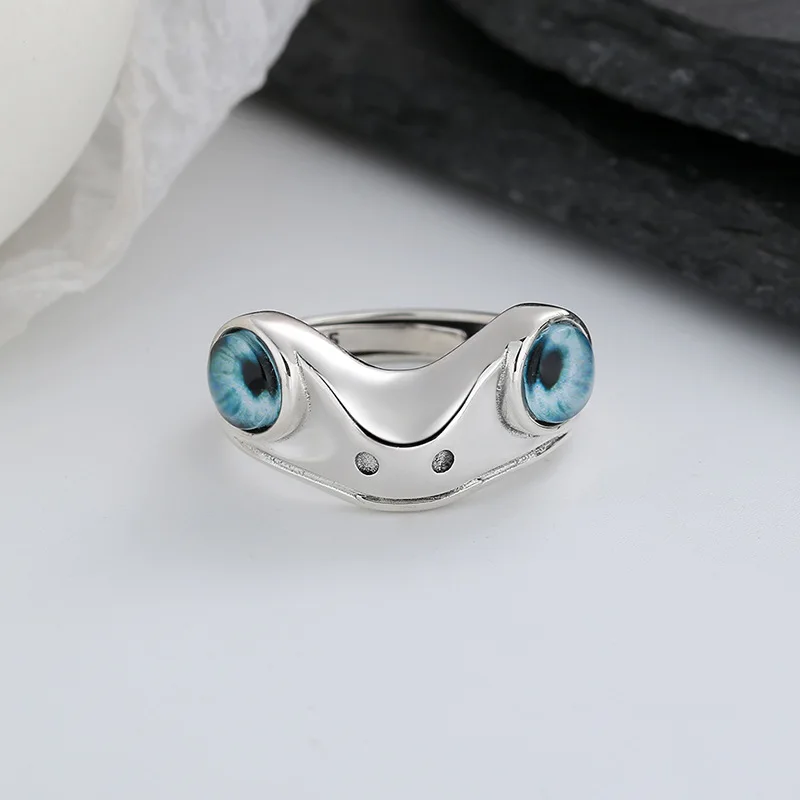 New Charm Frog Rings For Men Women Vintage Blue Eye Trendy Animal Ring Open Adjustable Hip Hop Jewelry Gifts Anillos