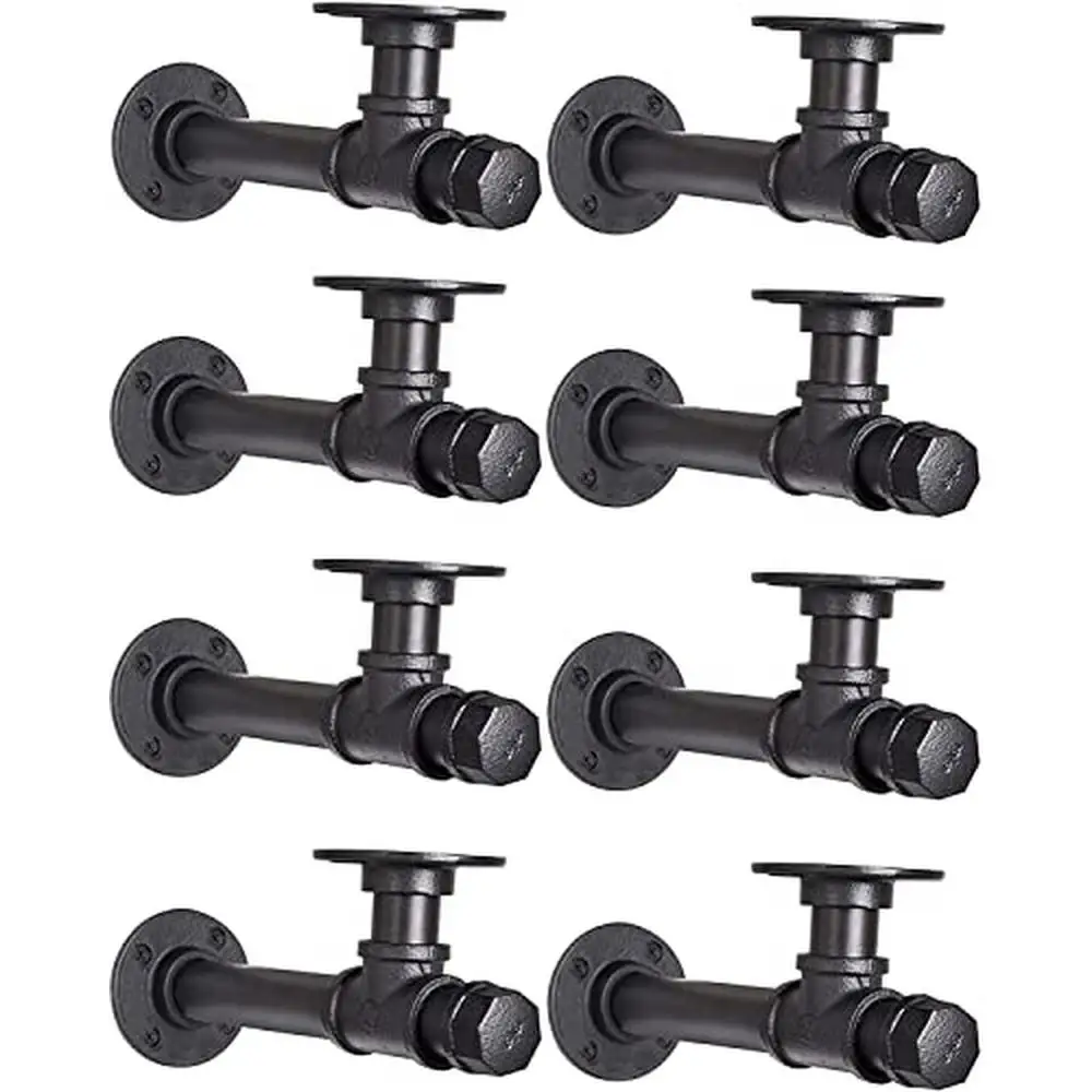 Industrial Pipe Shelf Brackets DIY Wood Floating Shelf Vintage Look Rustic Home Decor Kit Rust-Resistant Easy Install 8 Pack