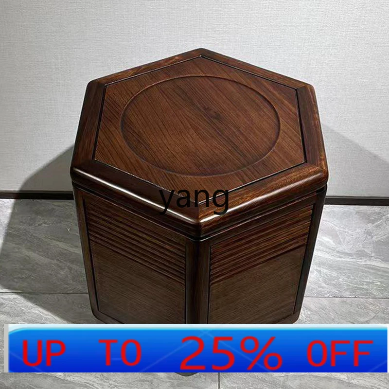

LMMnew Chinese style all solid wood low stool ebony wood home dressing storage hexagonal stool zen