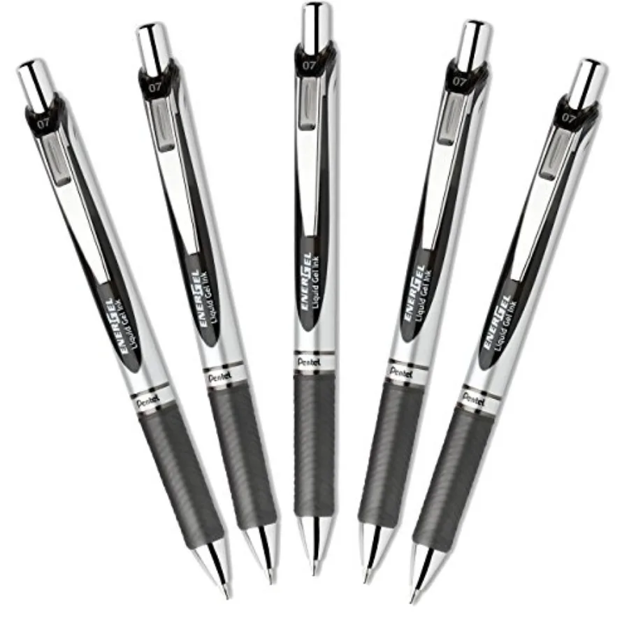 EnerGel Deluxe RTX Retractable Liquid Gel Pen, 0.7mm, Fine Line, Metal Tip, Black Ink-Value set of 5 With Our Shop Original Pro