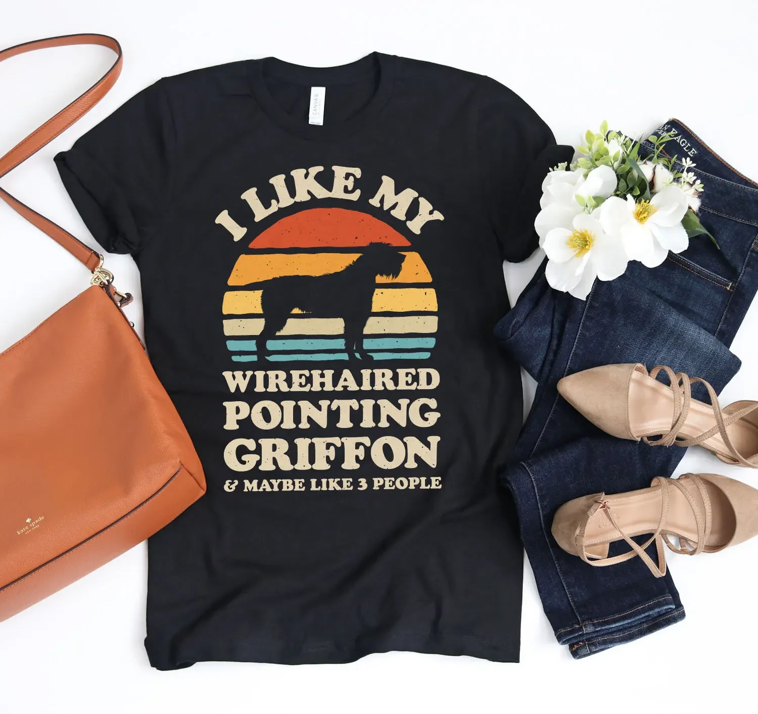 I Like My Wirehaired Pointing Griffon Sunset Retro T Shirt s