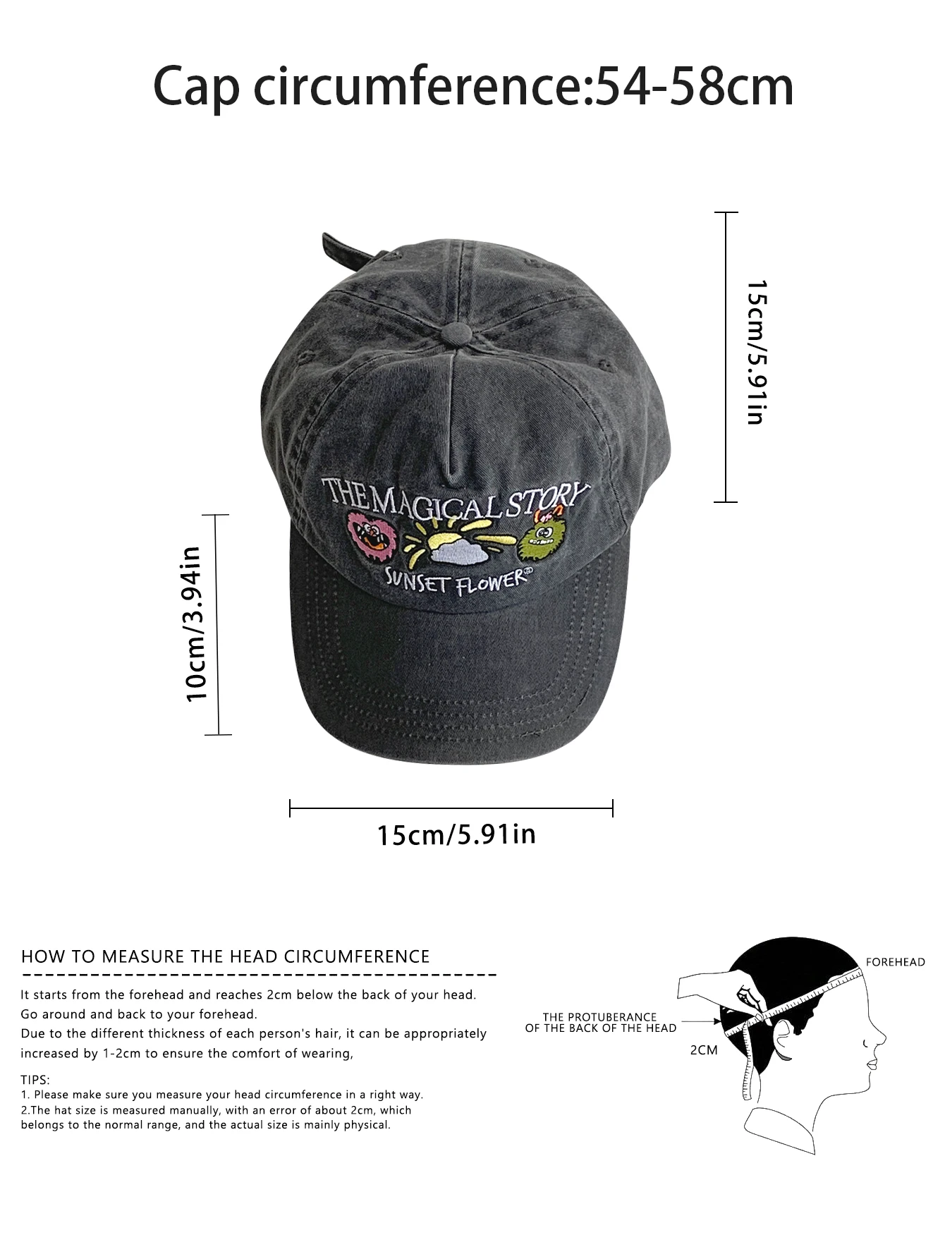 Женская фуражка с мультяшной вышивкой, стираная и потертая, новый летний стиль, большая окружность головы, глубокая бейсболка