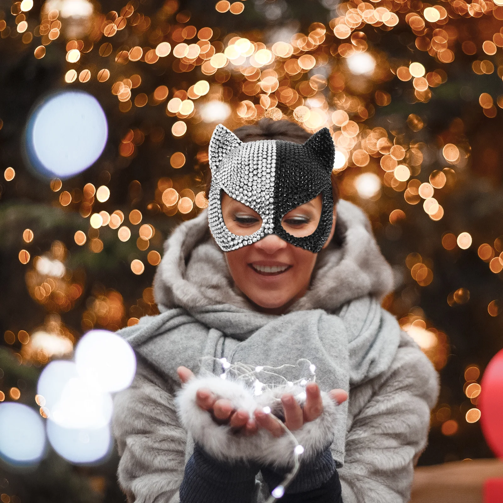 Rhinestone Cat Mask Half Face Masquerade Party Mask for Women Girls Costume Ball Photography Prop Masks for Women Costume