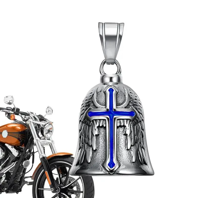 Vintage Cross Wings Angel Guardian Bell Motorcycle Necklace Stainless Steel Charm Pendant Rider Jewelry Lucky Amulet Gift