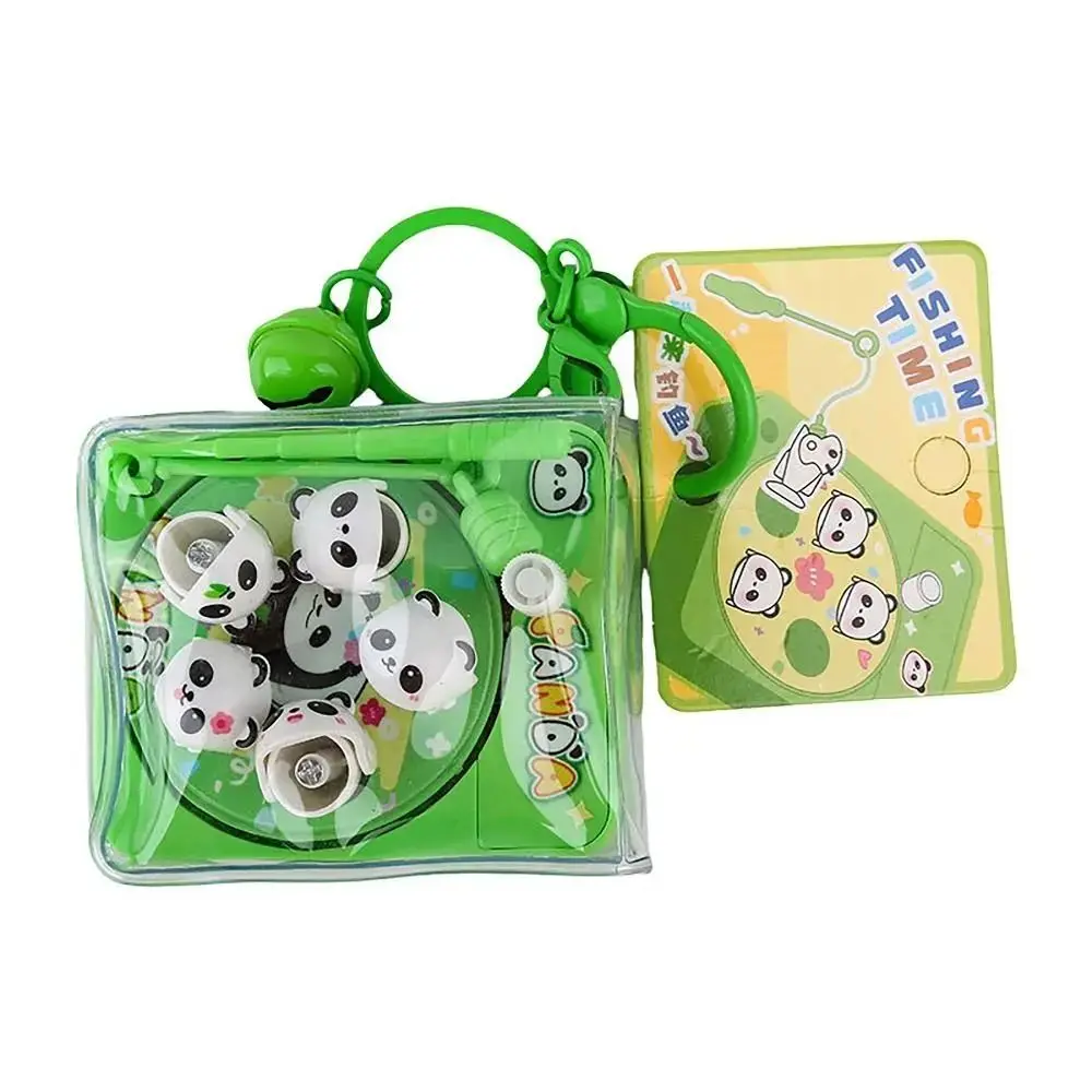 PVC Fishing Time Panda Keychain Panda Dolls Bag Charms Car Key Ring with Bell Pendant Desk Ornament Girls