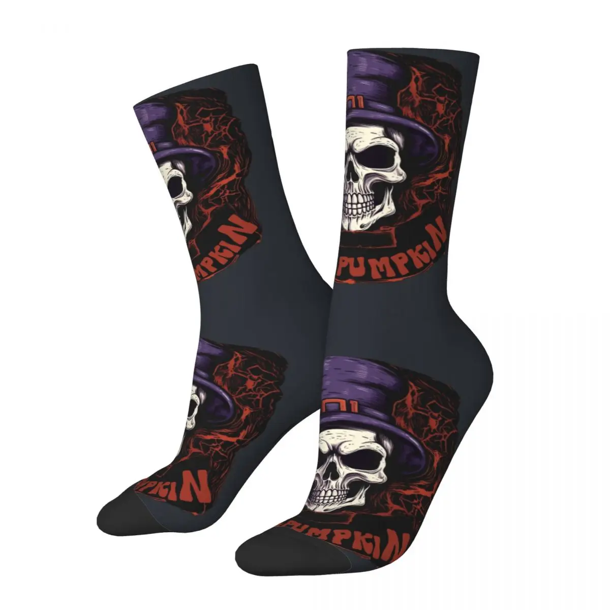 Vintage Skull Of A Skeleton With Pompkin Classic Socks Unisex Skull and Pumpkin2 Harajuku Pattern Printed Novelty Crew Sock