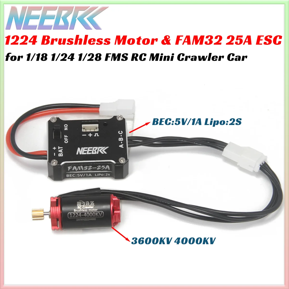 

NEEBRC 1224 3600KV 4000KV Бесщеточный двигатель FAM32 25A ESC для 1/18/ 1/24 1/28 FMS SCX24 FCX24 FCX24M RC Гусеничный автомобиль Обновление деталей