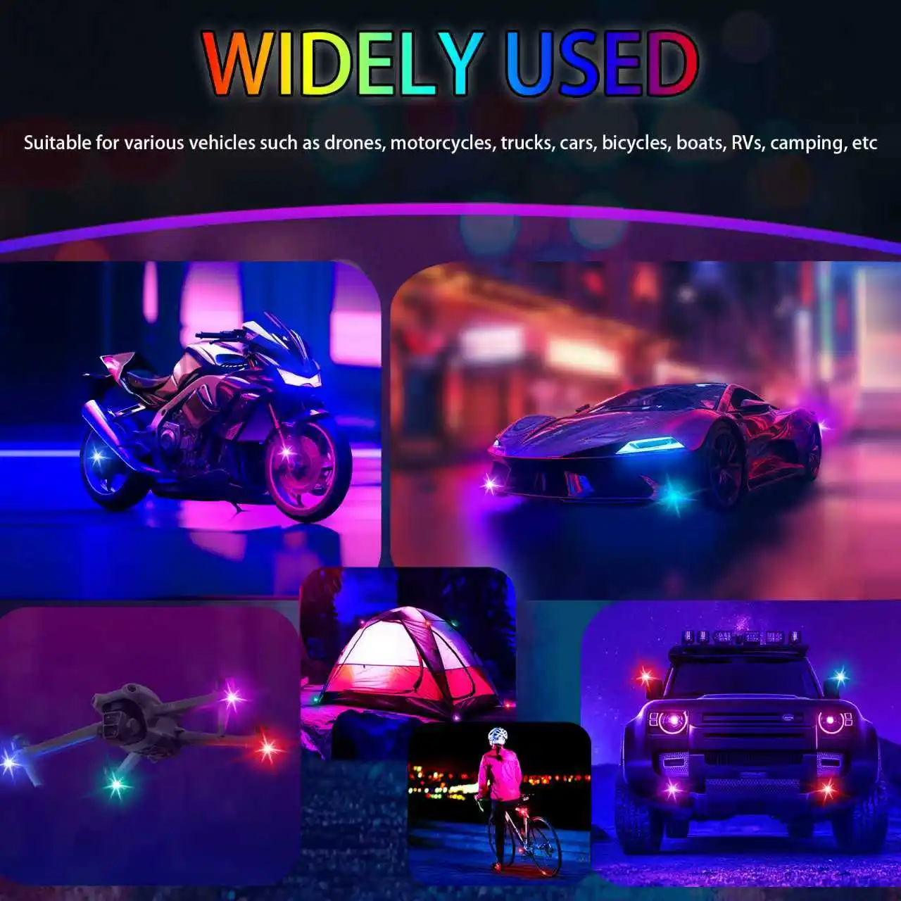 Motorcycle Strobe Wireless led Strobe Lights with Remote Control, 8Colors Charing Anti collision Waterproof Lights Rechargeable