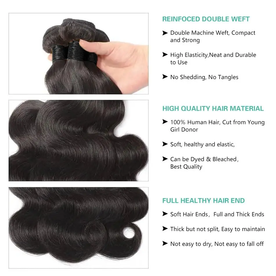 Human Hair Bundles Body Wave Bundles Human Hair 18 20 22 Inch 10A Grade 100% Unprocessed Brazilian Virgin Hair