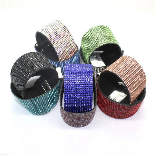 XQNI moda kryształowa damska skórzana bransoletka bransoletki Rhinestone szeroki Wrap urok damska bransoletka biżuteria bransoletka mankietowa opaska na nadgarstek