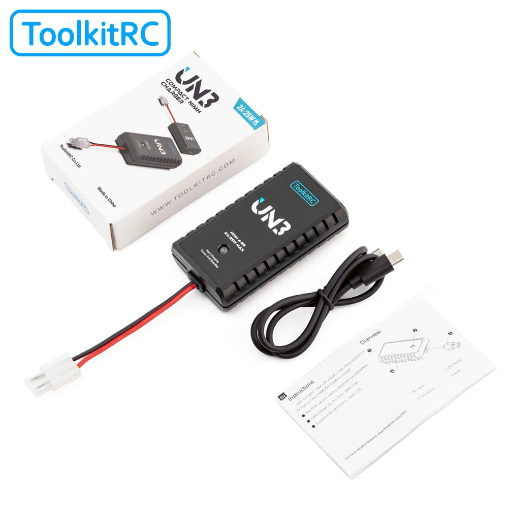 ToolkitRc U3 2-3S Lipo / UN3 4-8S NiMH 2A 25 Вт Быстрое Зарядное устройство USB-C входной порт для транспортных средств RTR