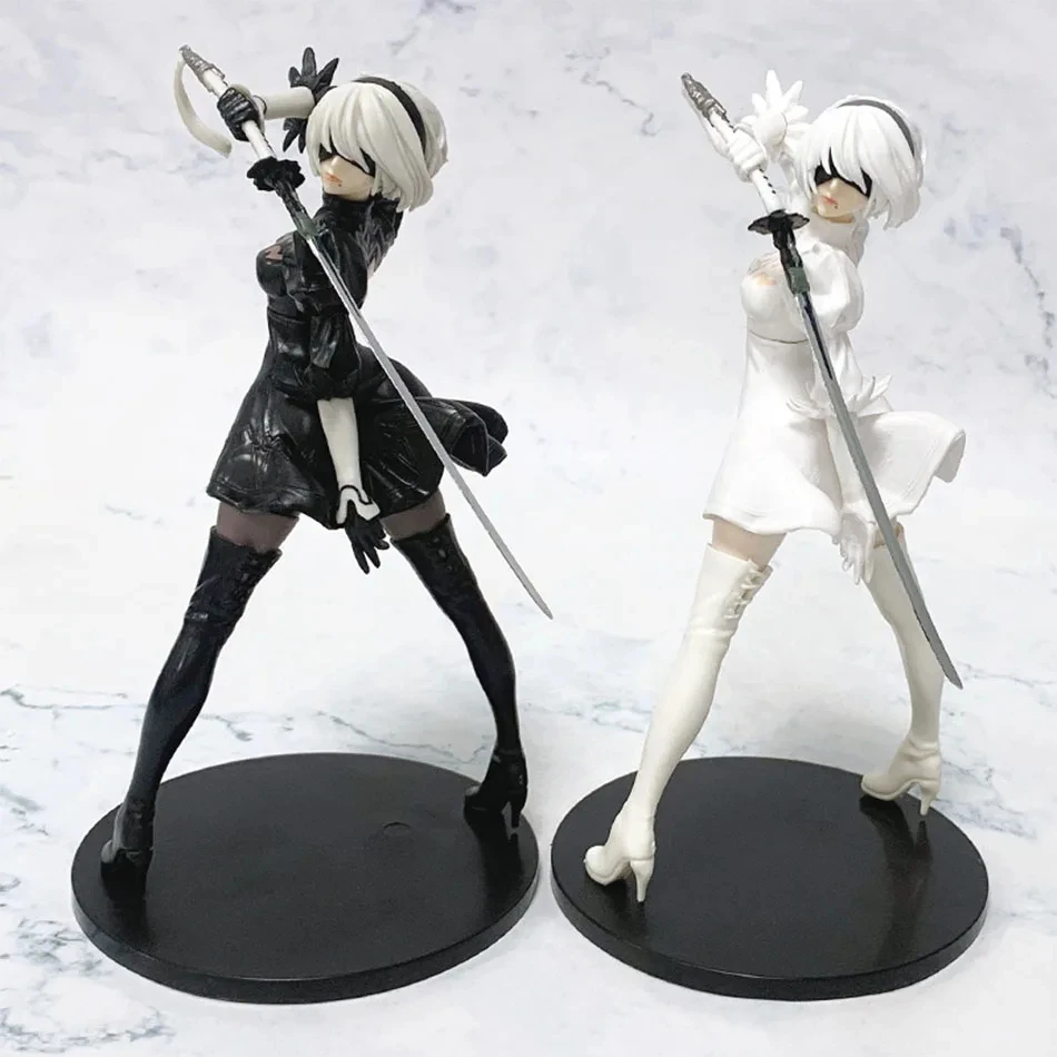 Nuova Statuetta Anime Yorha 2B Serie Bianco e Nero, 18CM, Figura d'Azione in PVC da Collezione, Modellino Regalo