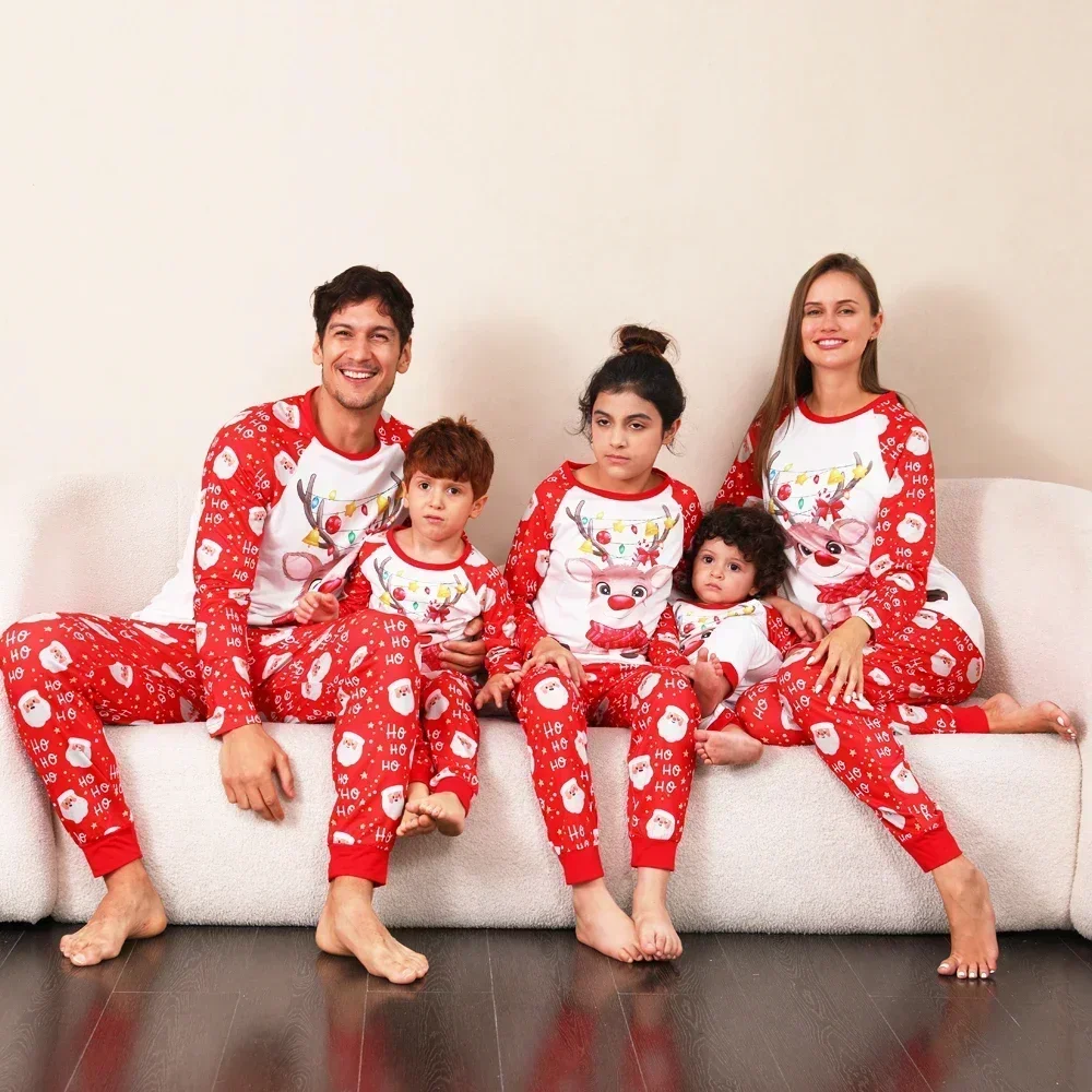 

Christmas Family Look Wear Parent-chid Matching Pajamas Set Cute Elk Print Full Sleeve 2 Pieces Suit Sleepwear Xmas Wear Pyjamas