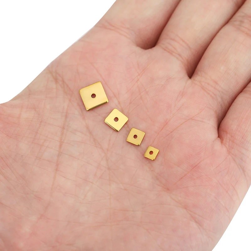 30pcs PVD Never Fade 4 5 6 8 mm Stainless Steel Spacer Beads Flat Thin Square Necklace Bracelet Beads Jewelry Making Findings