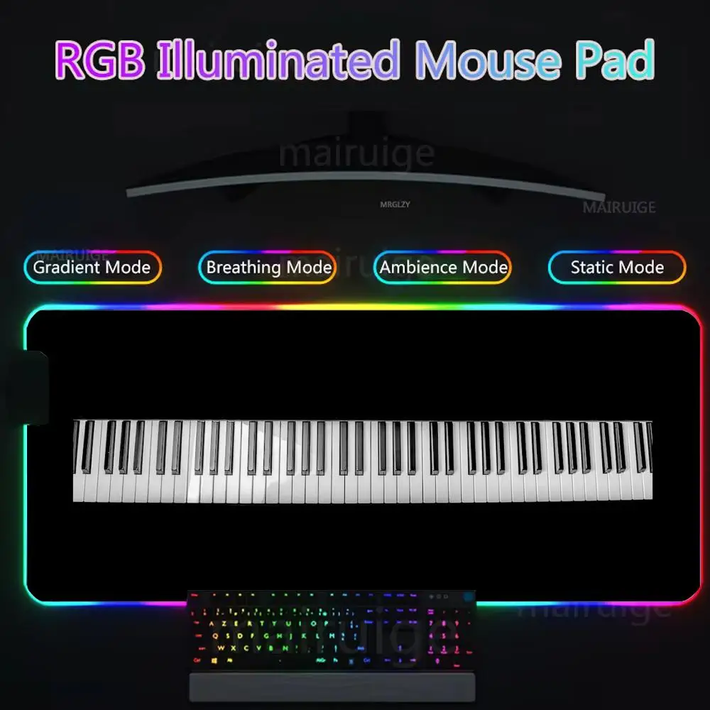 Music Notes Piano Mouse Pad Gamer Rgb Desk Mat Back Light Led Mousepad Setup Gaming Accessories Deskmat Big Mousepepad Backlight