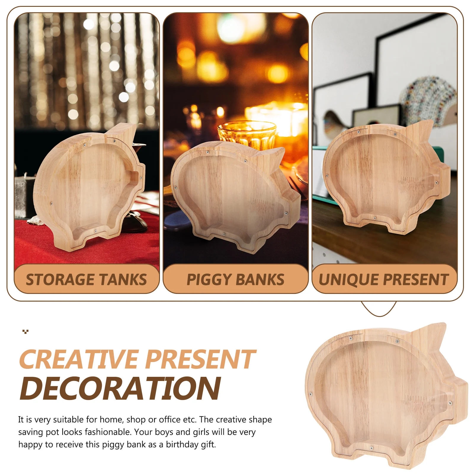 

Wood Craft Animal Shape Money Jar Transparent Savings Container for Children Adults Creative Room Decoration Gift Idea