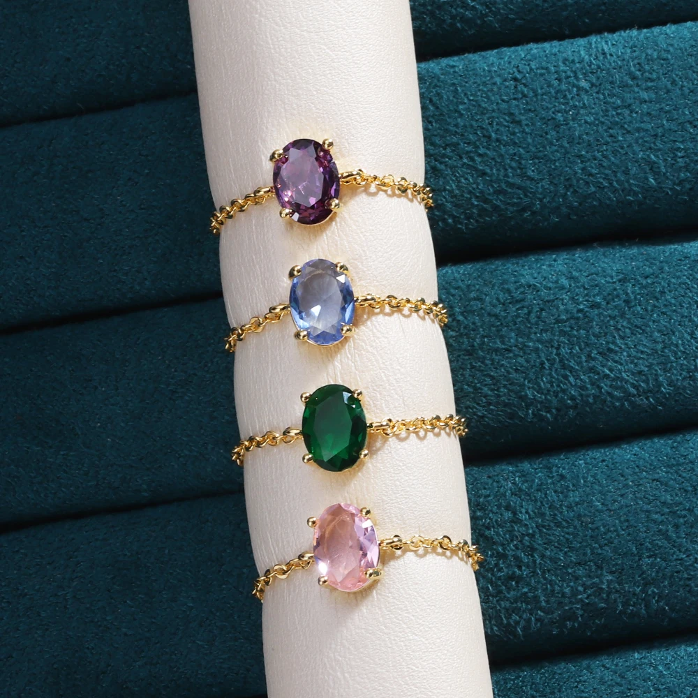 قابل للتعديل بلينغ صغيرة حساسة البيضاوي الشكل الألوان خواتم للنساء مايكرو تمهيد 5A زركون تشيكوسلوفاكيا مجوهرات الأزياء سلسلة حلقة