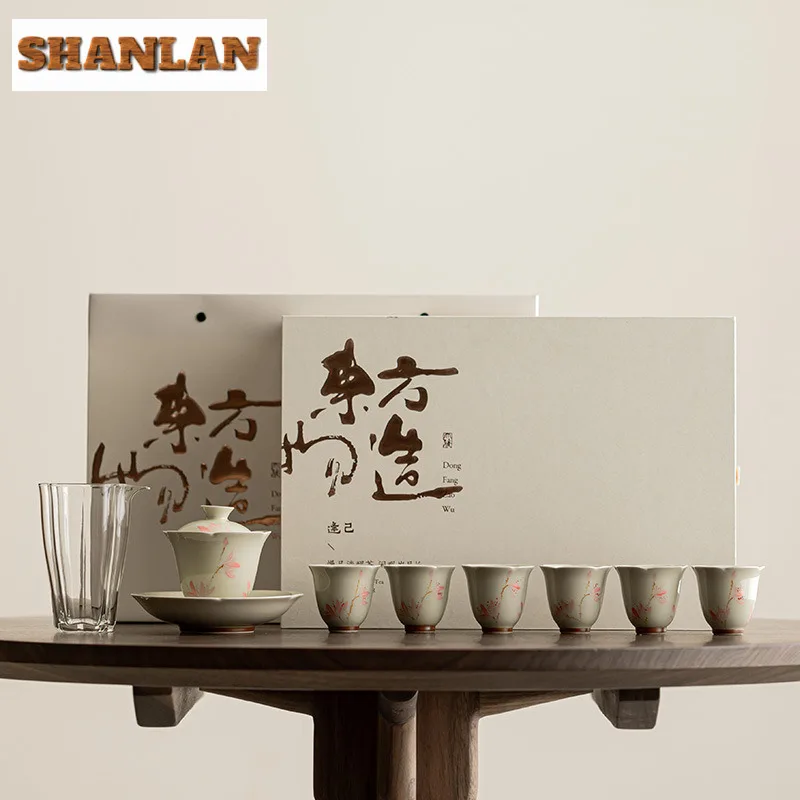 

Hand Drawn Jade Orchid Tea Set Complete Set Zen Gaiwan Tea Ceremony Set Teapot And Tea Cup Set Tableware Drinkware Supplies Gift