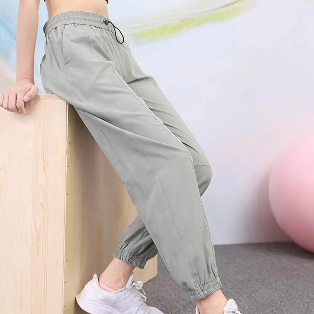 Women Sports Pants Soft Breathable Women's Drawstring Pants with Elastic Waist Quick Dry Pockets Ankle-banded for Comfort