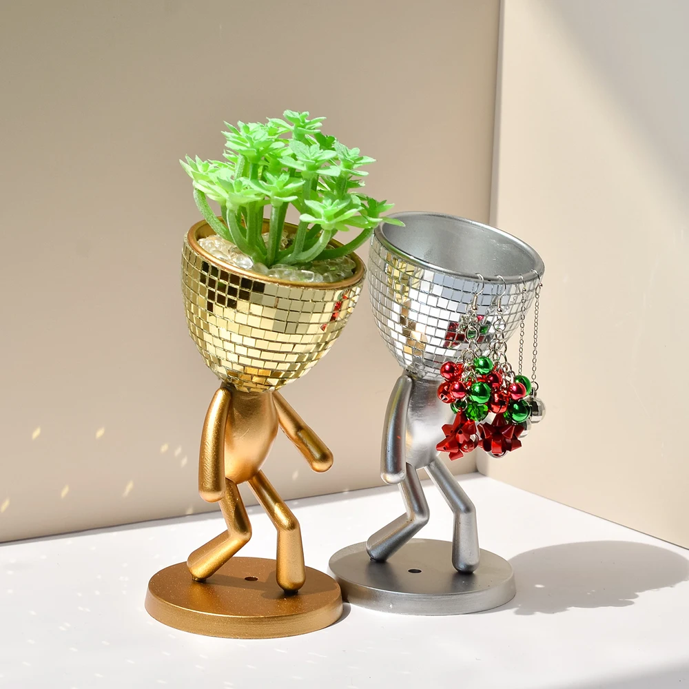 

Scandinavian Style Flowerpot Creative Mirror Shiny Flowerpot Walking Figurine Bonsai Cactus Succulent Flowerpot