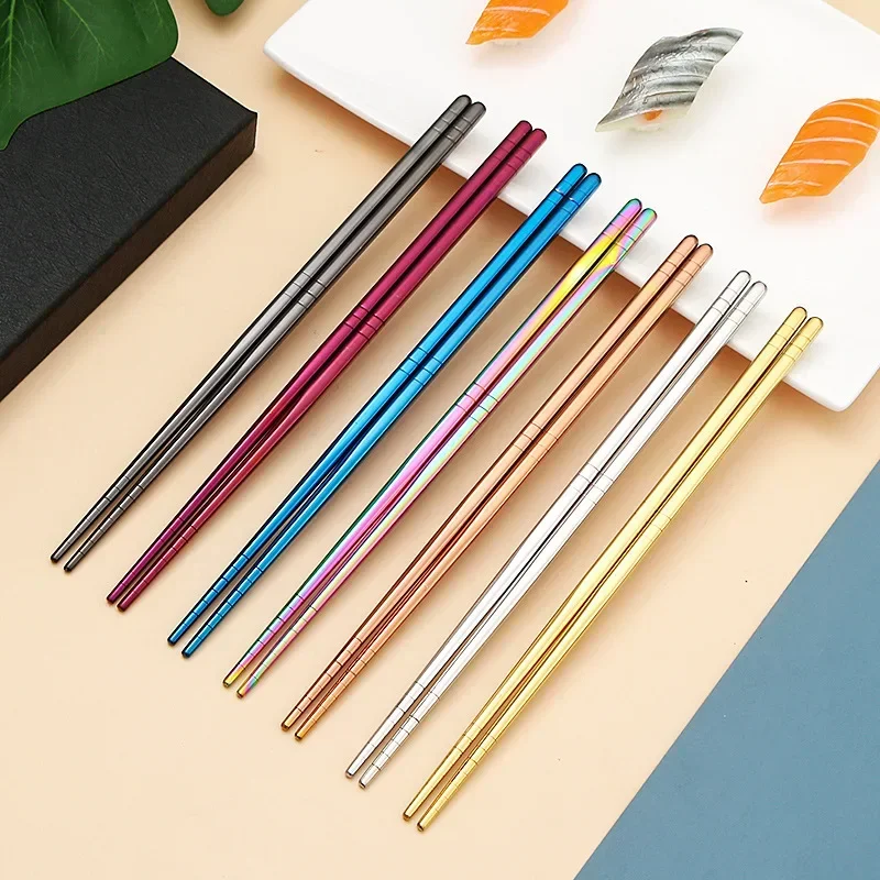 1 Pair 304 Stainless Steel Metal Chopsticks Tableware Non-Slip Chinese Chopstick Sushi Sticks Flatware Kitchen Accessories