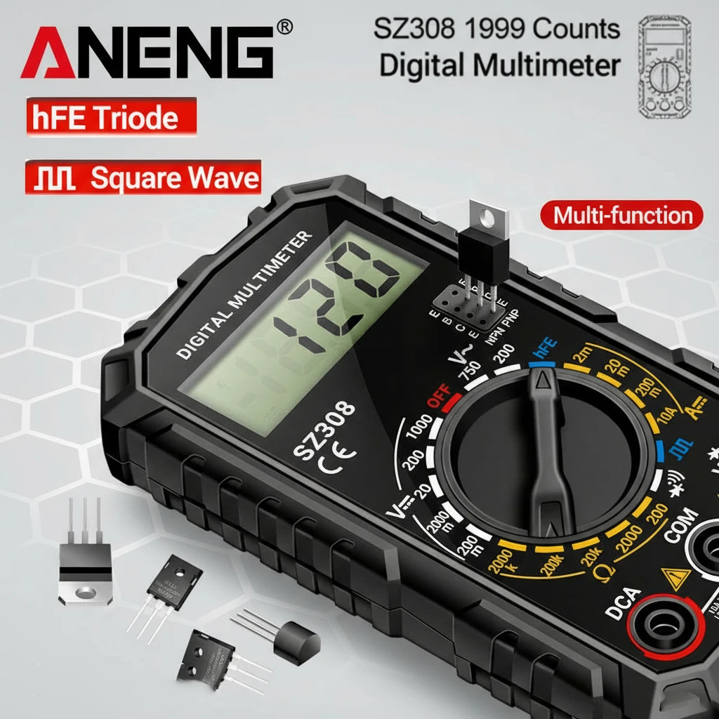 ANENG SZ 308 Square Wave Digital Tester 1999 Count HFE Triode Buzzer Multimeter AC/DC Voltage 10A Current Multimeters Meter Tool