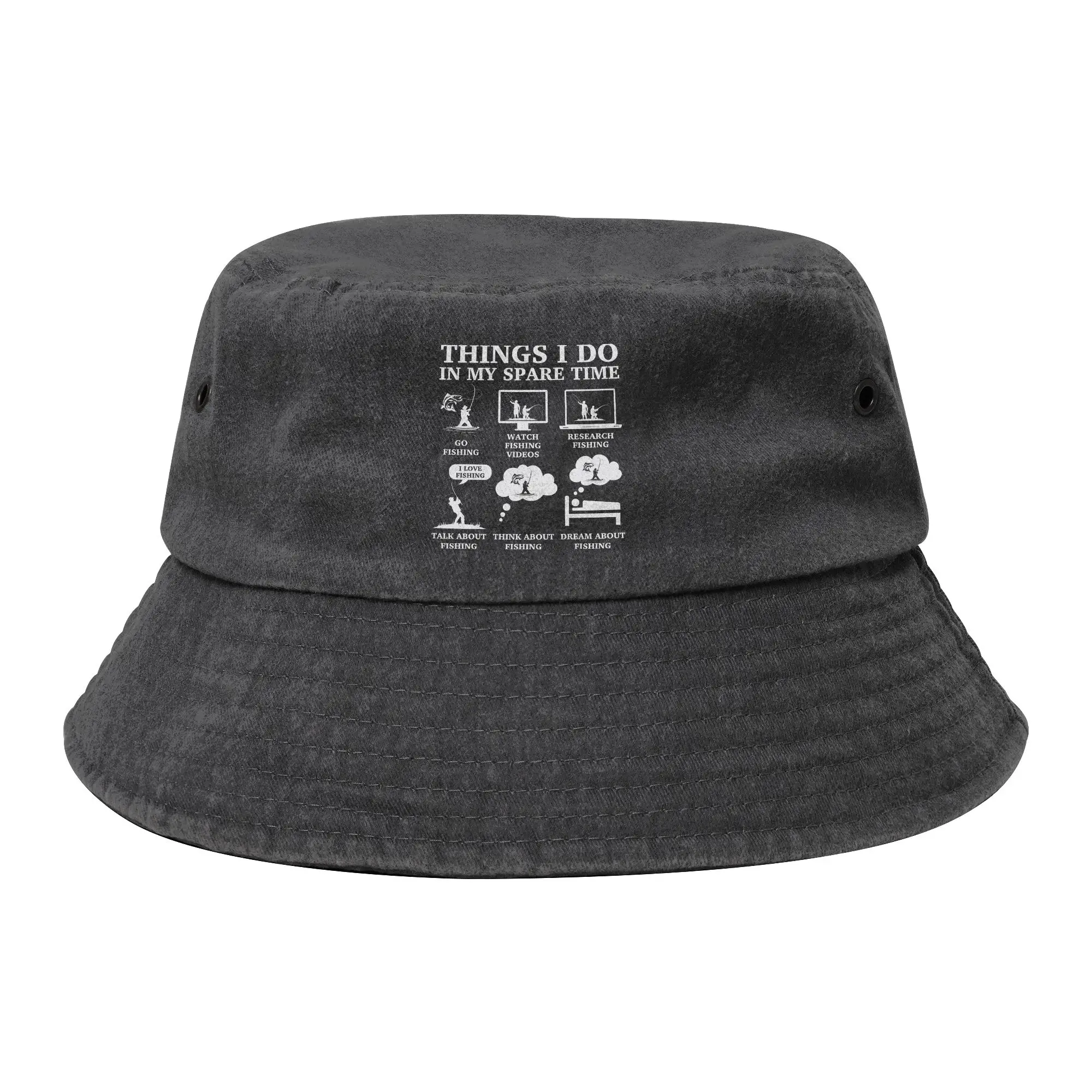 Things I Do In My Spare Time Fishing Lover Bucket Hat Unisex Outdoor Distressed Washed Fishing Hat Summer Boonie Hat