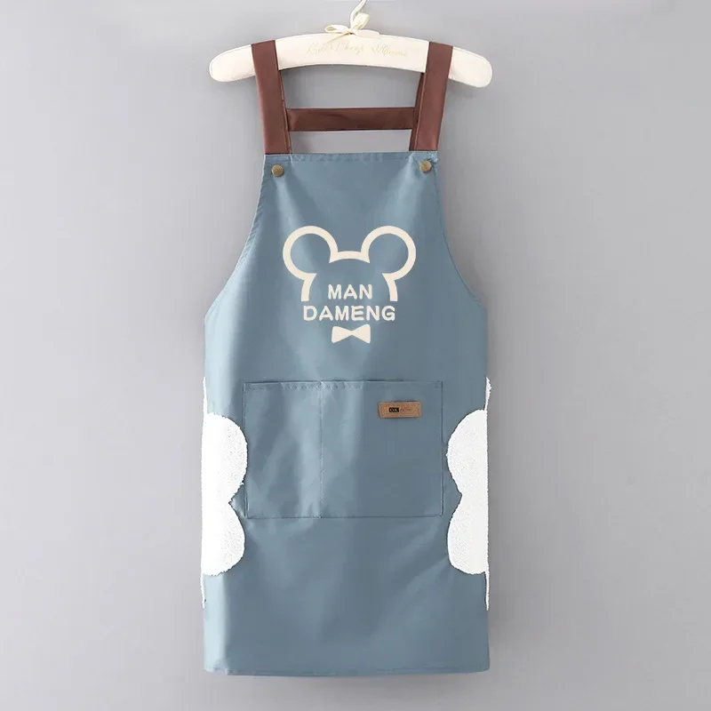 Disney Mickey Mouse PVC Waterproof Aprons for Women Man Kitchen Animes Aprons with Pockets Hand Towels Restaurant Chef Uniform