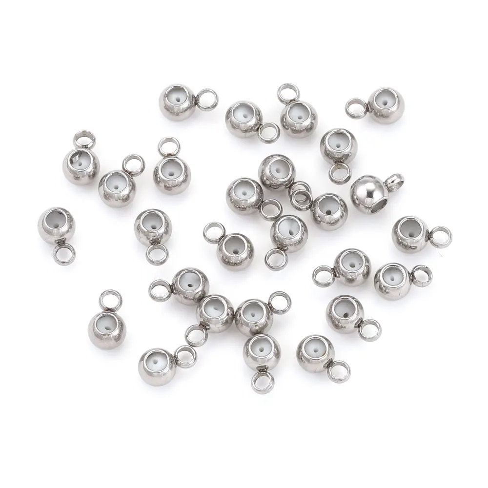 20pcs Stainless Steel Stopper Beads Connector With Charm Rubber Stopper for Jewelry Making Round Flat Rondelle Beads Findings