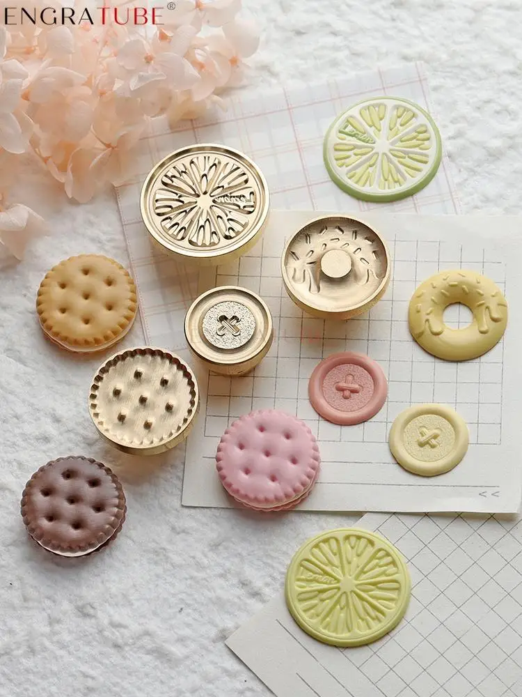 3D Multilayer Engraving Wax Seal Stamp Frosted Lemon Button Cookies Doughnut For Gift Wedding Greeting Card Decoration Tools