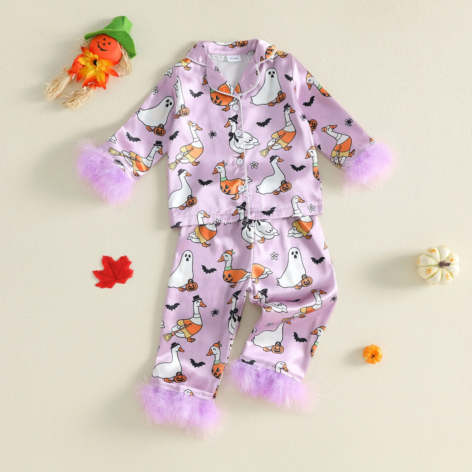 1-6Y Halloween Pajamas Set for Little Girl Long Sleeve Stain Shirt Tops Pants Kids Sleepwear Nightwear Homewear 2pcs
