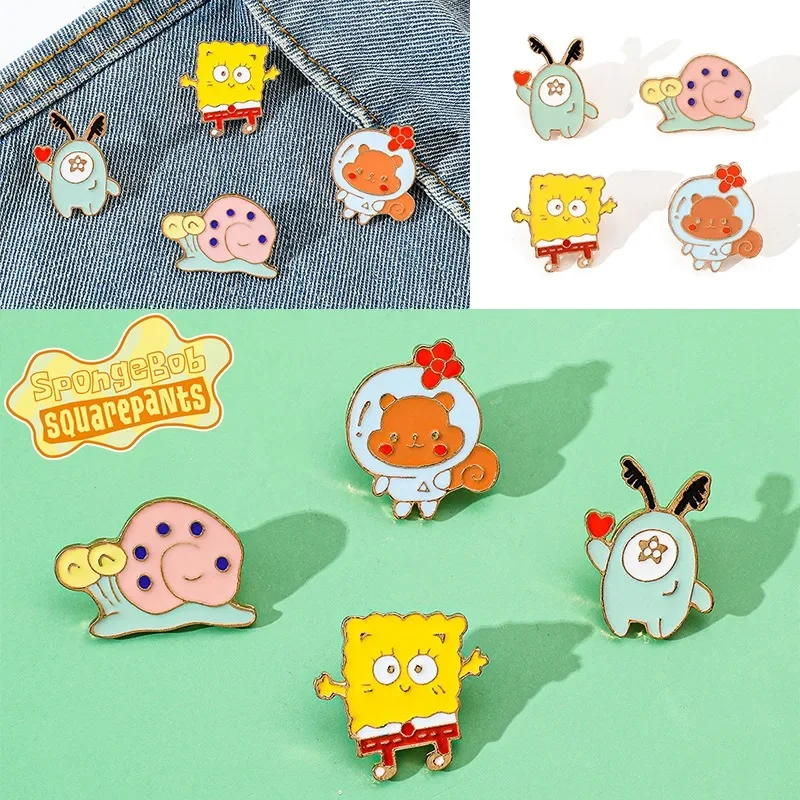 SpongeBob Pins Badge Kawaii Anime Brooch Decoration Boys Girls Cartoon Enamel Jewelry Jacket Lapel Pin Kids Cute Bag Accessories