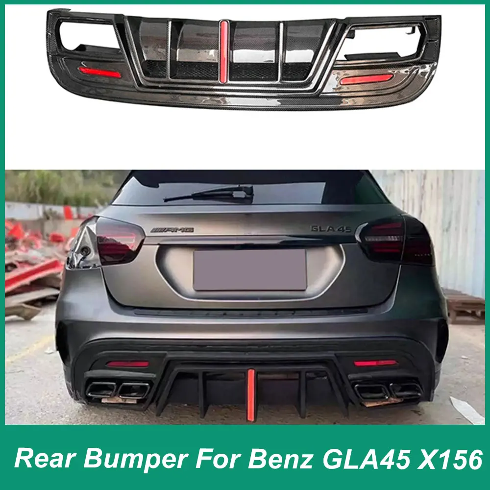 For Mercedes Benz CLA Class X156 GLA45 AMG Illuminated Rear Bumper Embrace Spoiler Diffuser Diverter Carbon Fiber Material 14-19