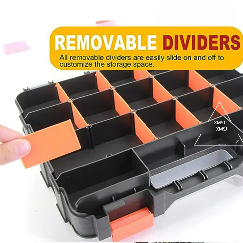 XMSJ Small Parts Organizer 34-Compartments Double Side Parts Organizer with Removable Dividers for Hardware Screws Bolts Nails