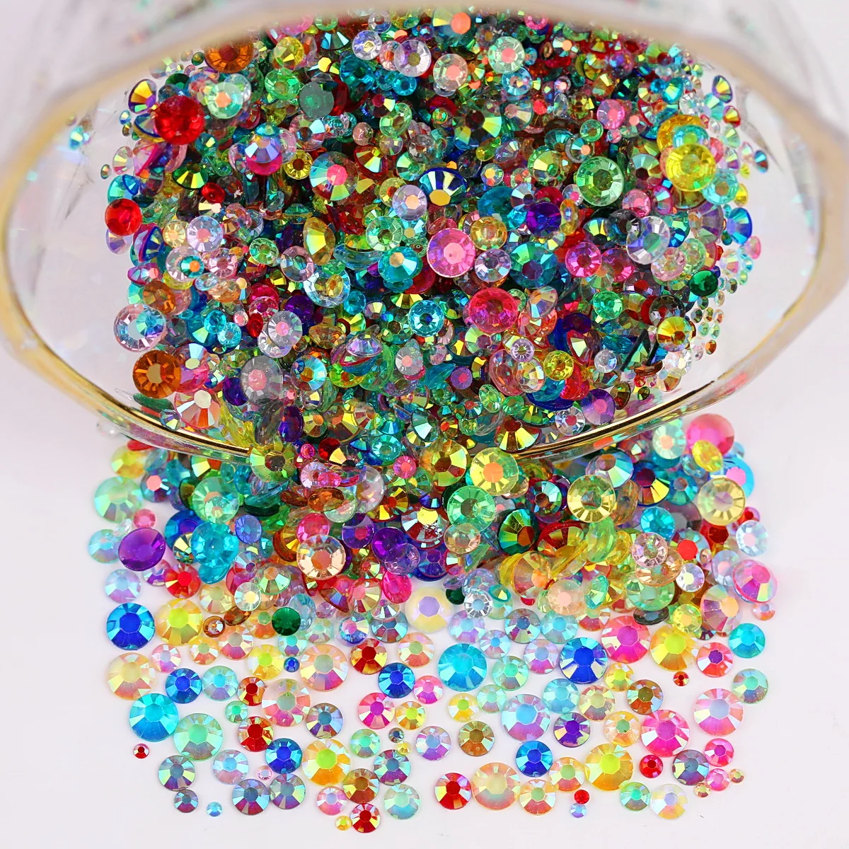 Gemischte Größen 2000 Stück/Packung Transparente AB Non-Hotfix Glitzer Bling Flache Harz-Strasssteine Zum Aufkleben Perlen Nailart Nagel-Edelsteine – Detail 1