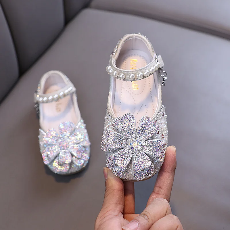 

Fashion Girls Dress Shoes Autumn Children Shallow Leather Shoes Rhinestone Sequins Causal Kids Princess Wedding Party Flat Shoes