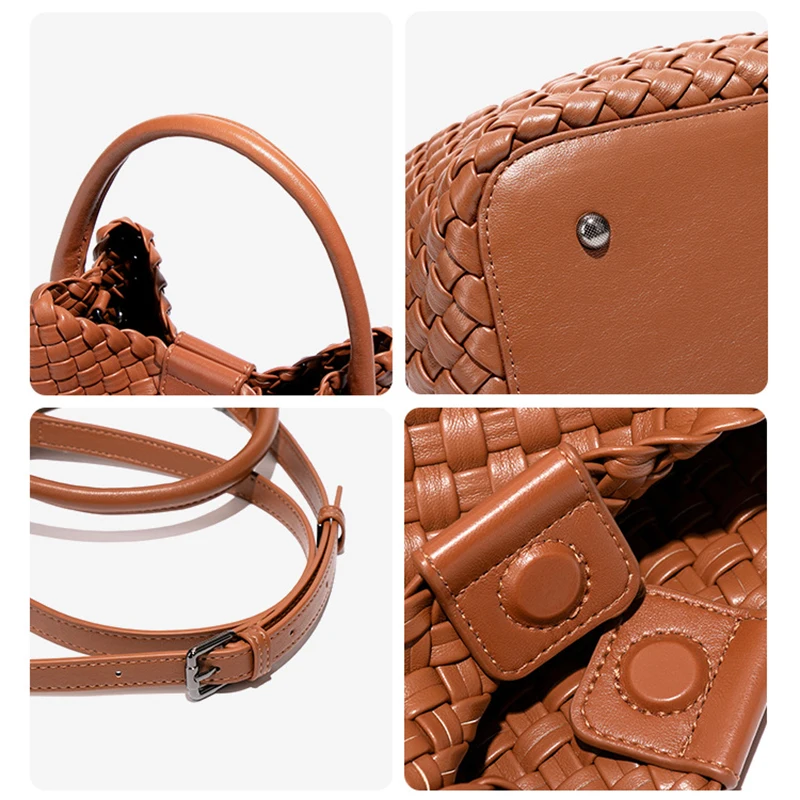 Woven Bucket Bag Women Crossbody Shoulder Handbag Vegan Leather Messenger Top-Handle Bag Hobo Retro Leisure Commute Trendy Purse