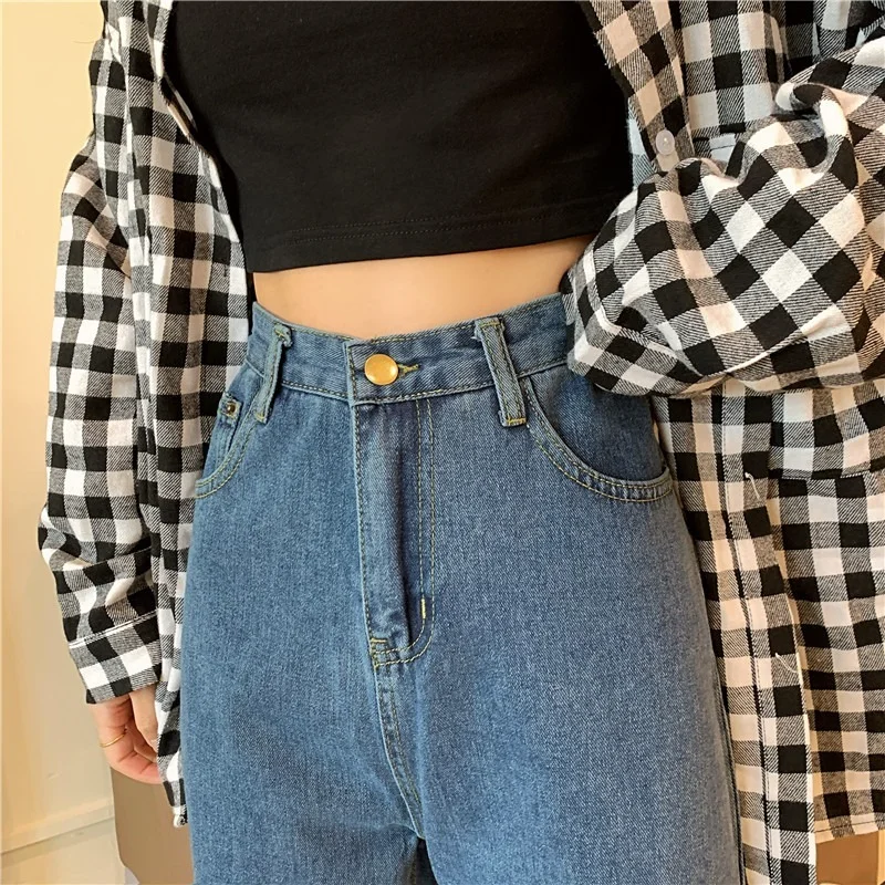 하이웨이스트 청바지 봄 데님 팬츠 인기 스타일리쉬 와이드 레그 슬림핏 패션 신상 레트로 스타일 엘레강스