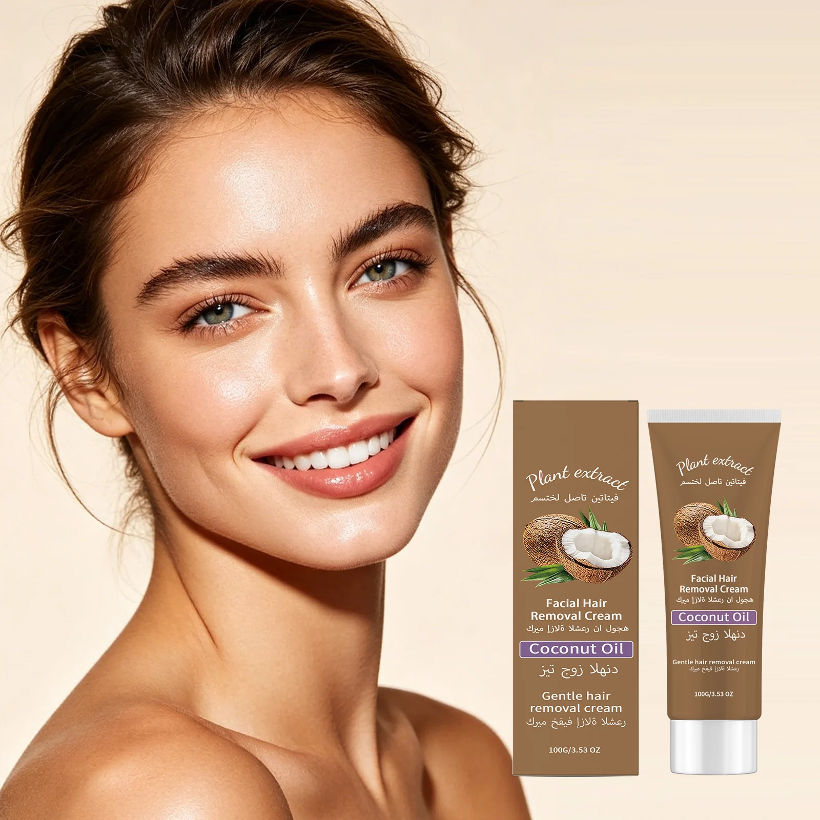 Crema Depilatoria Facial de Coco, Inhibidor del Crecimiento del Vello Sin Dolor, Reduce el Enrojecimiento, para Labios, Rostro, Brazos, Axilas, Crema Depilatoria Permanente