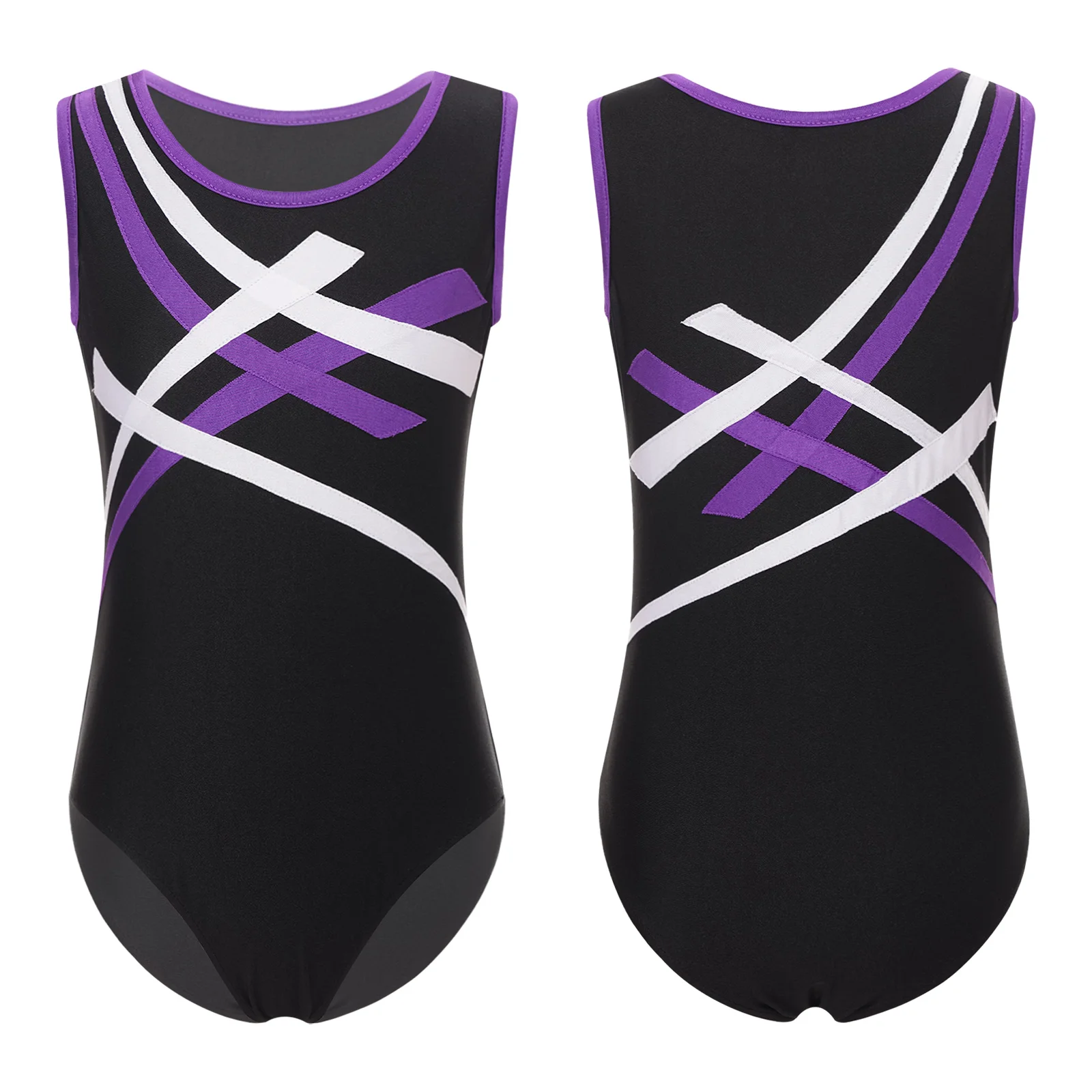 

Kids Girls Boys Gymnastics Leotard Sleeveless Slim Fit Contrast Color Bodysuit Ballet Performance Competition Costume Tracksuit