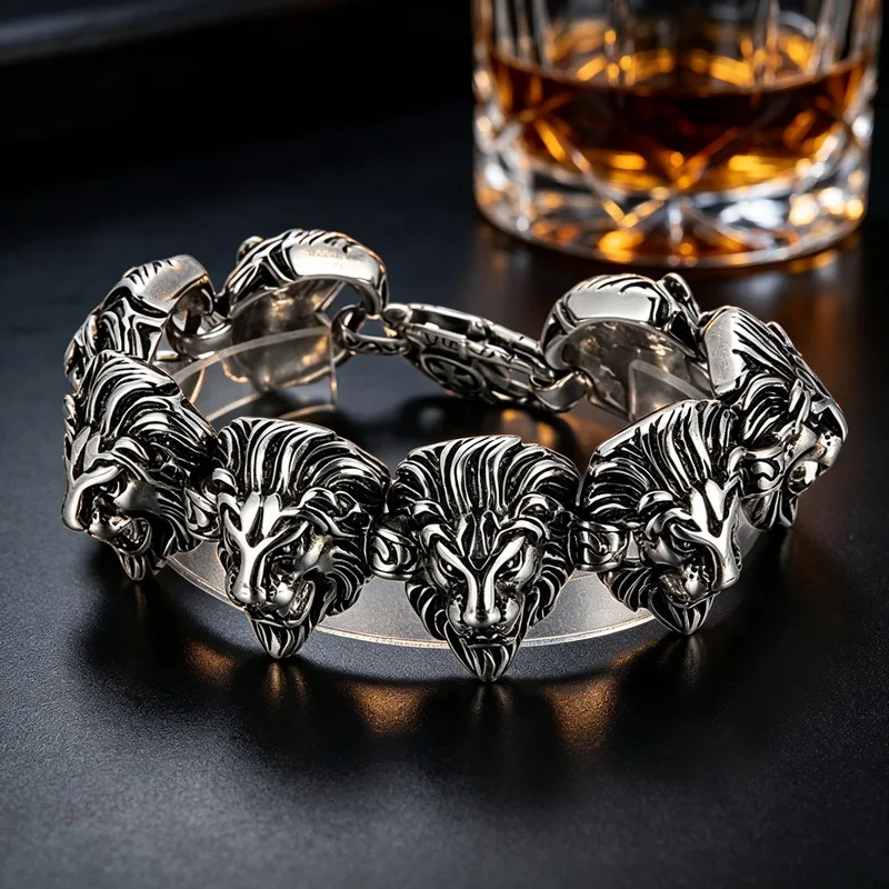 Norse Viking Celtic Lion Head Bracelet Men Stainless Steel Odin lion Bangle Amulet Never Fade King Chain Rock Jewelry