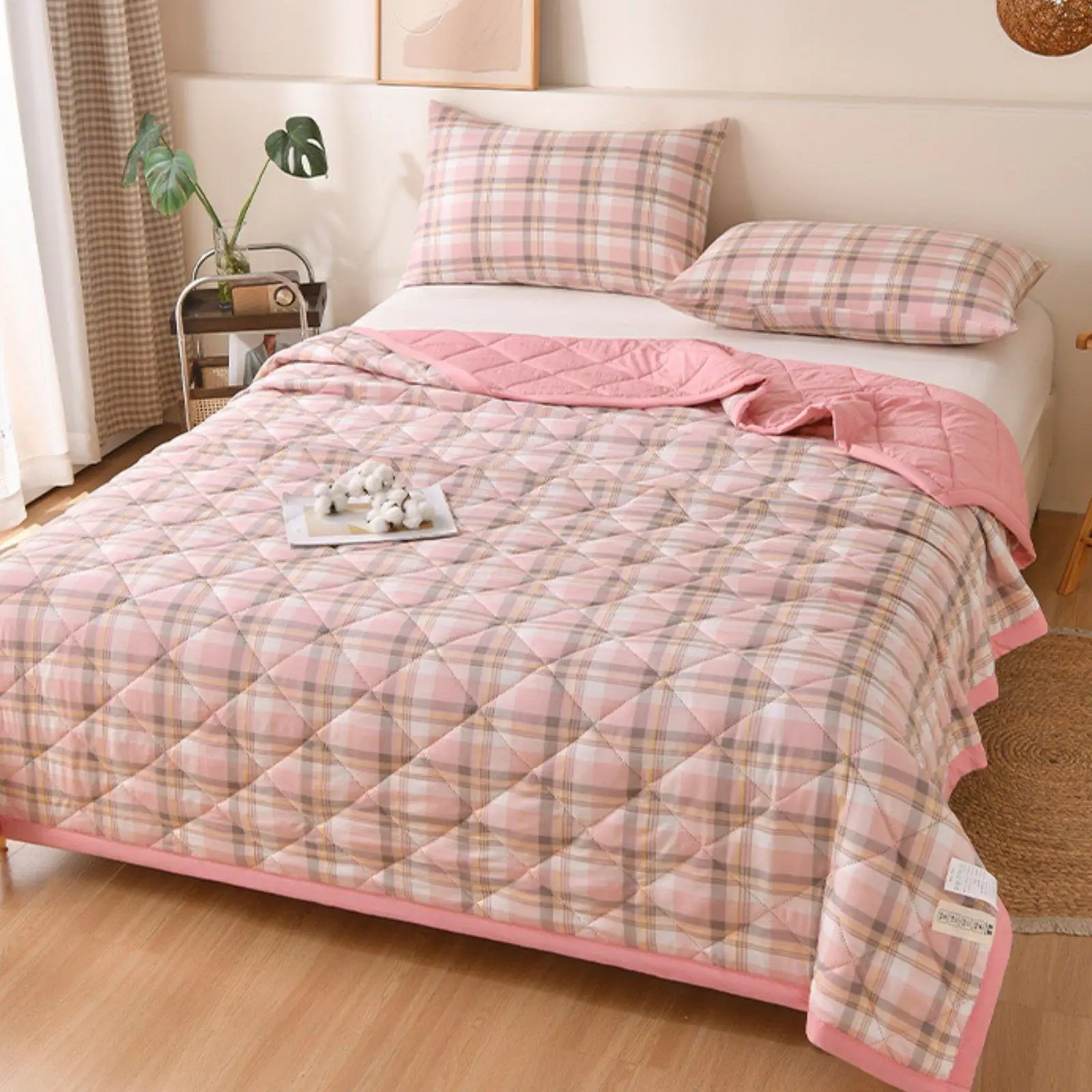 Summer Blanket Soft Washed Cotton Quilted Chill Quilt Lightweight Bedding Coverlet for Home Guest Room Everyday Use