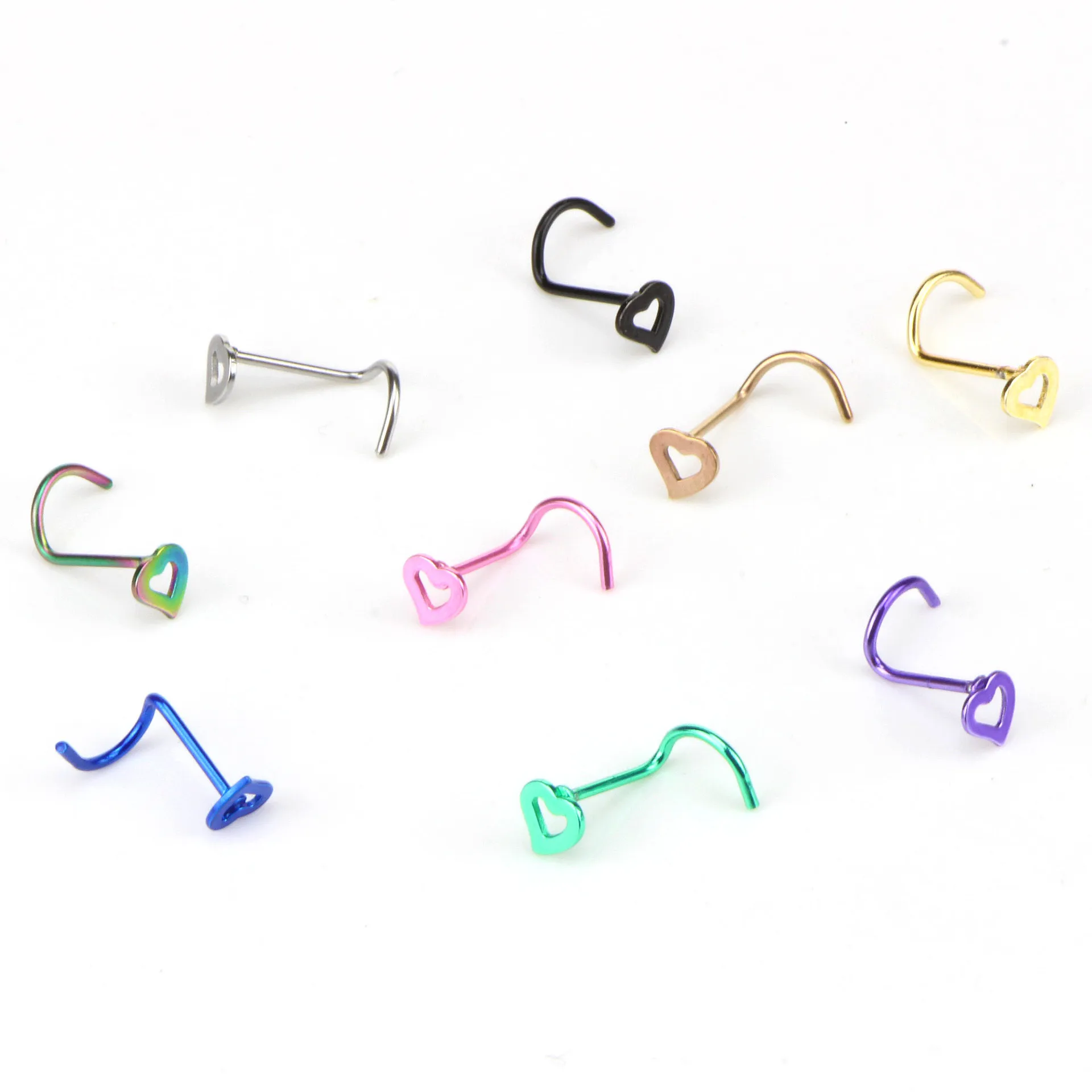 1pcs New Fashion Stainless Steel Nose Studs Heart Shape Multicolor Nose Rings Nose Studs Hooks Nose Piercing Body Piercings Jewe