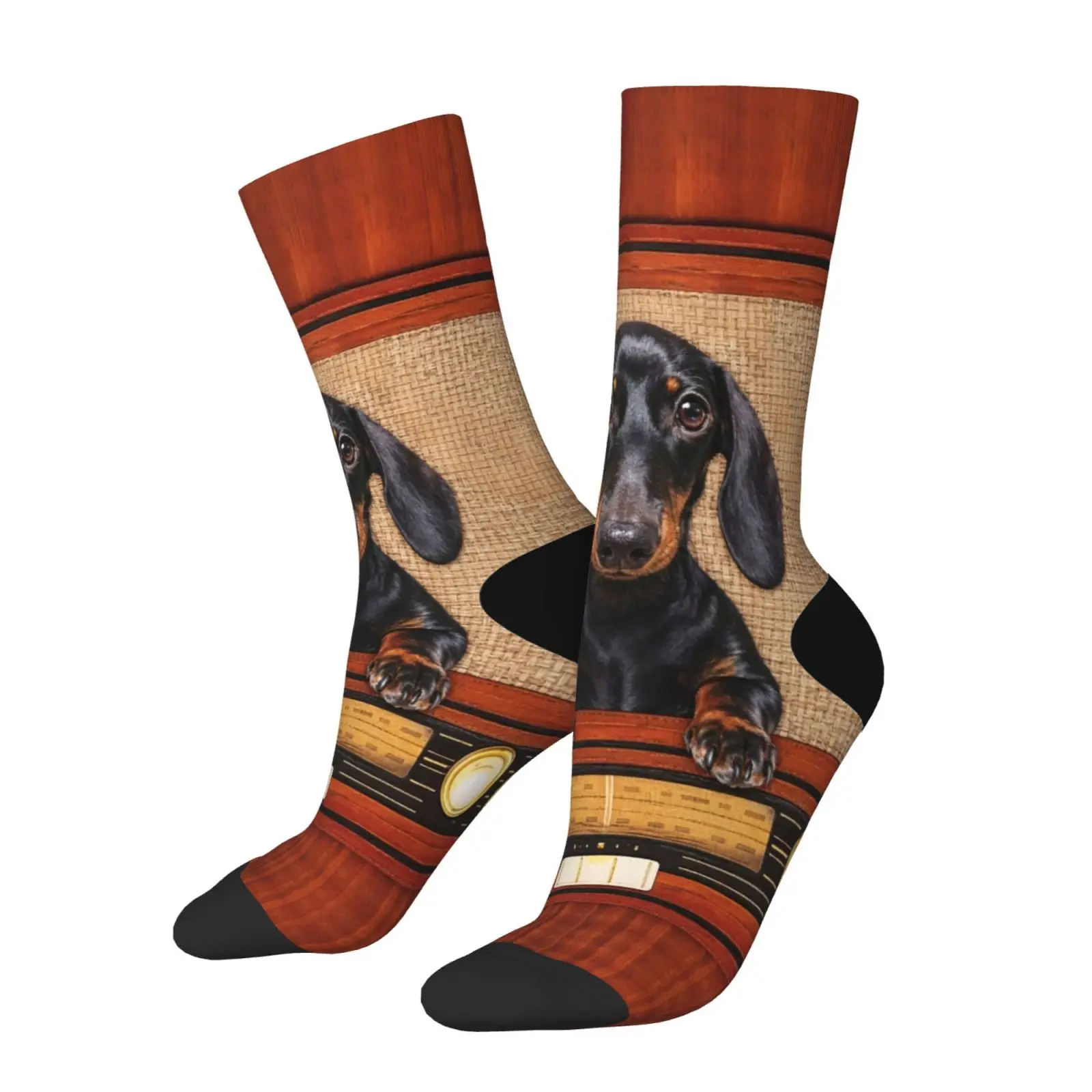 Novelty Dachshund Dog Print Crew Socks Cute Pet Pattern Mid Calf Socks Gift for Men Women