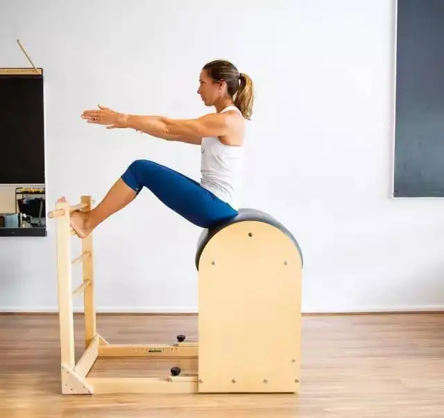 Brown Oak Fitness Equipment Adjustable Pilates Ladder Bucket Yoga Training for Home or Studio Use for Body Health
