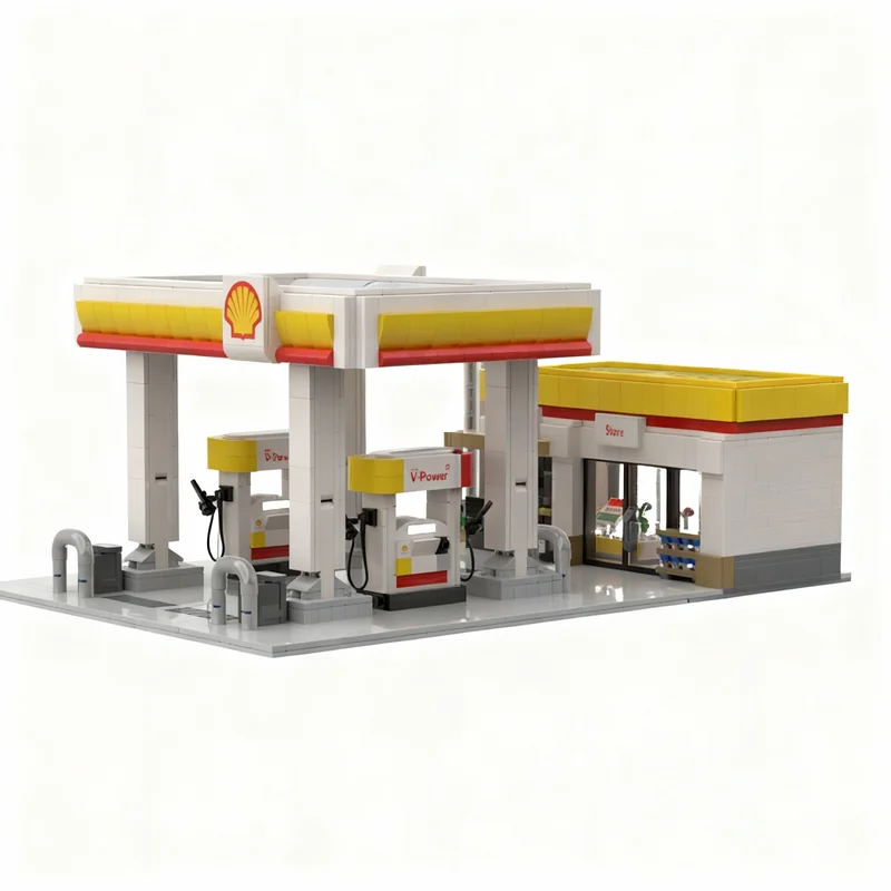 1702pcs MOC Modular Buildings Shell Gas Station - Modular Model Building Blocks Architecture Toy Christmas Gift Collection Brick