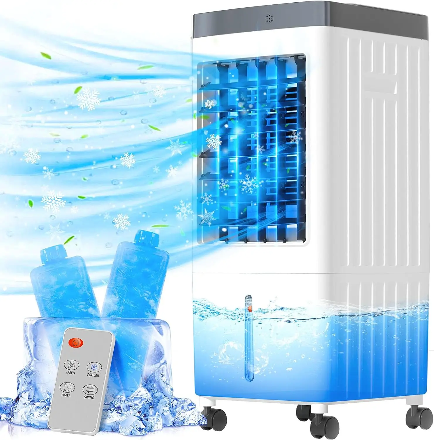 110V Portable Air Conditioners with 2 Gal Water Tank, 3 IN 1 Evaporative Air Cooler, Fast Cooling Fan with Remote & 3 Speeds