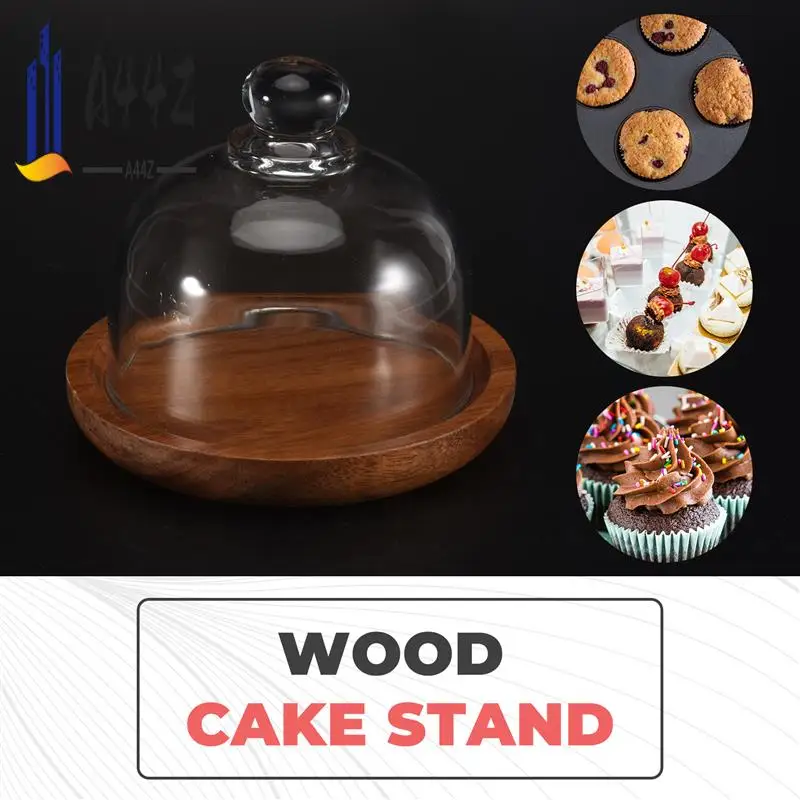 

A44Z-многофункциональная мини-подставка для сервировки десерта, блюдо для торта из акации с купольной крышкой, тарелка для торта для домашних отелей (4 шт.)